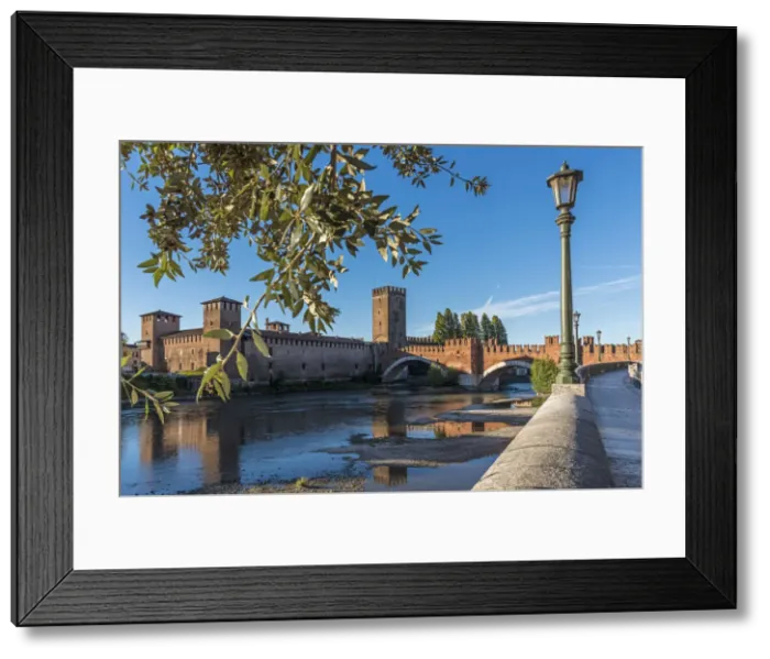 Framed Print : europe, Italy, Veneto. Verona, castlevecchio and the bridge of the Scaliger in