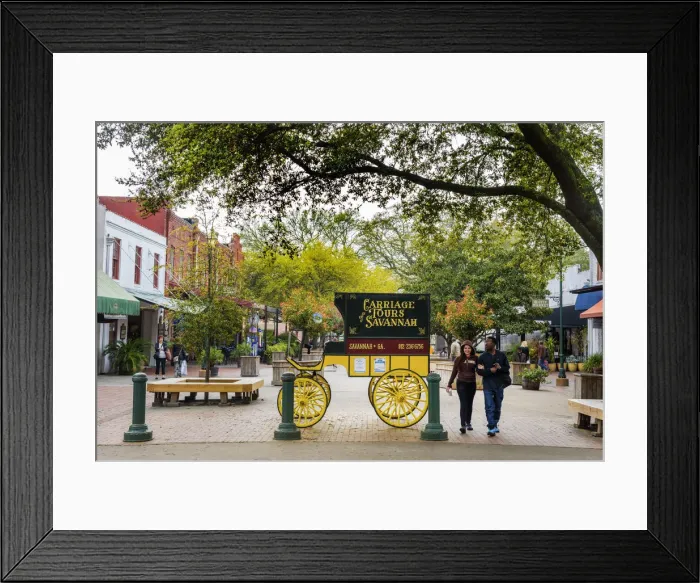 Framed Print : USA, Georgia, Savannah, Couple walking thoguh the historical district