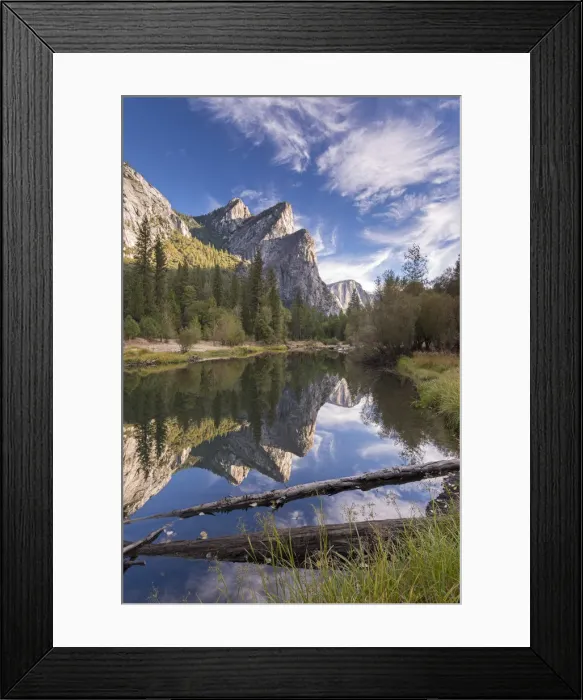 Framed Print : The Three Brothers reflected in the Merced River in Yosemite Valley, Yosemite National Framed Print : The Three Brothers reflected in the Merced River in Yosemite Valley, Yosemite National