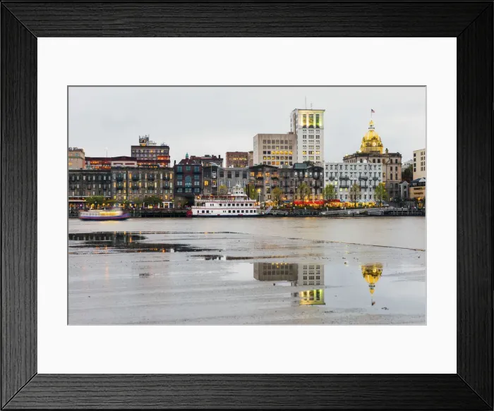 Framed Print : USA, Georgia, Savanah, Waterfront anf town hall from across the Savannah River Framed Print : USA, Georgia, Savanah, Waterfront anf town hall from across the Savannah River