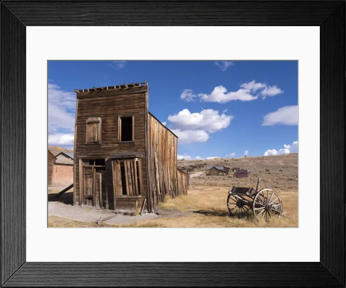 Framed Print : Abandoned wooden house and wagon in Bodie ghost Town, California, USA Framed Print : Abandoned wooden house and wagon in Bodie ghost Town, California, USA