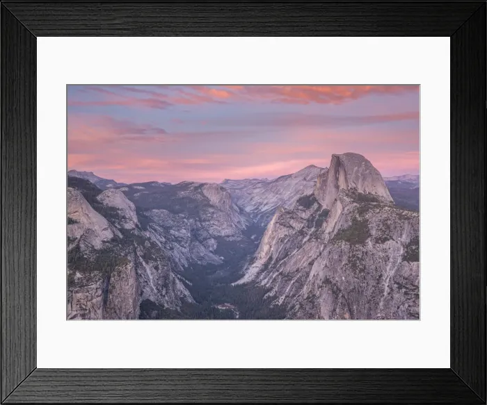Framed Print : Beautiful pink sunset above Half Dome and Yosemite Valley, viewed from Glacier Point Framed Print : Beautiful pink sunset above Half Dome and Yosemite Valley, viewed from Glacier Point