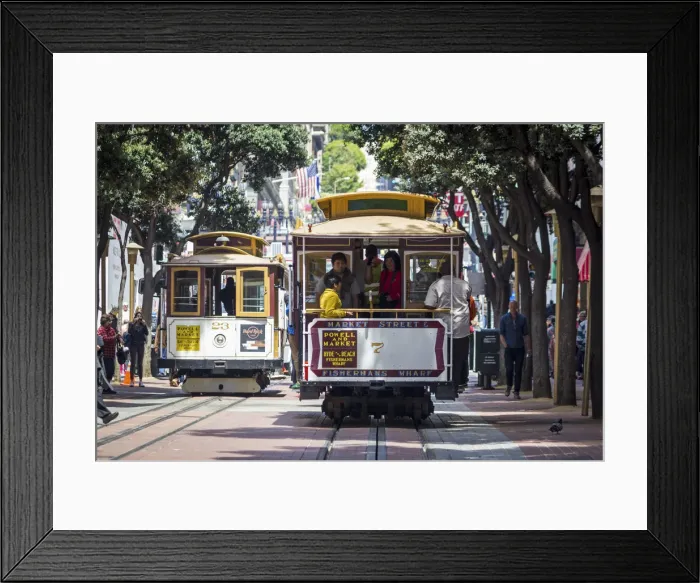 Framed Print : San Francisco, California, USA. Two cable cars in the streets of Frisco, one of Framed Print : San Francisco, California, USA. Two cable cars in the streets of Frisco, one of
