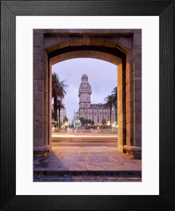 Framed Print : Uruguay, Montevideo, The Salvo Palace and the Independence Square viewed through Framed Print : Uruguay, Montevideo, The Salvo Palace and the Independence Square viewed through