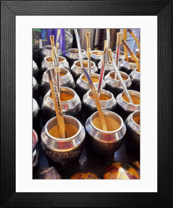 Framed Print : Uruguay, Montevideo, Calabash Gourds with Bombillas(drinking straws) for drinking