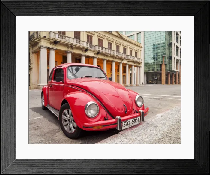 Framed Print : Uruguay, Montevideo, Red Volkswagen Beetle parked in front of the Estevez Palace Framed Print : Uruguay, Montevideo, Red Volkswagen Beetle parked in front of the Estevez Palace