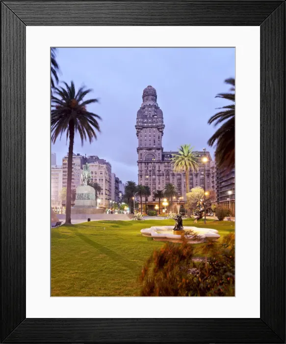 Framed Print : Uruguay, Montevideo, Twilight view of the Independence Square