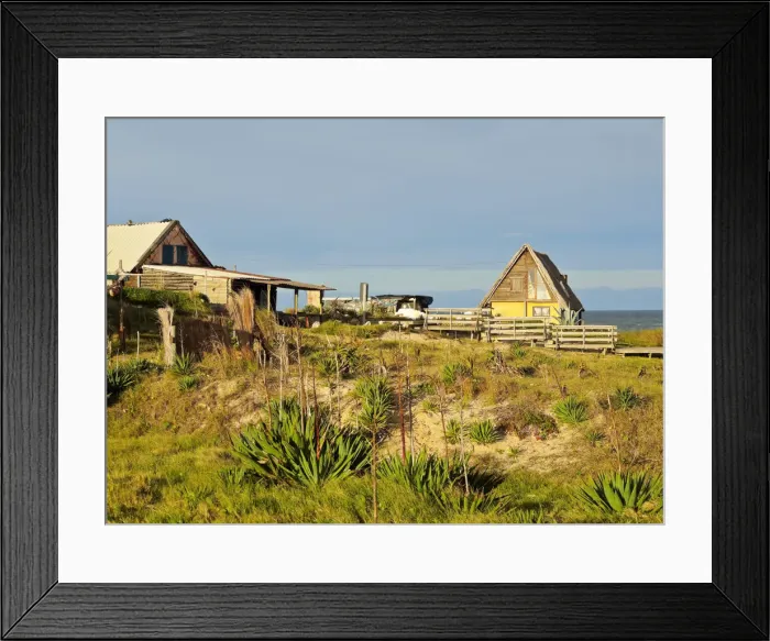 Framed Print : Uruguay, Rocha Department, Punta del Diablo, Houses near la Viuda Beach Framed Print : Uruguay, Rocha Department, Punta del Diablo, Houses near la Viuda Beach