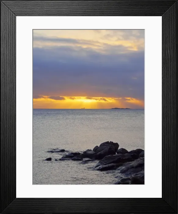 Framed Print : Uruguay, Colonia Department, Colonia del Sacramento, Sunset over Rio de La Plata viewed