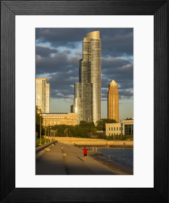 Framed Print : USA, Illinois, Midwest, Cook County, Chicago, jogger on lakefront Framed Print : USA, Illinois, Midwest, Cook County, Chicago, jogger on lakefront