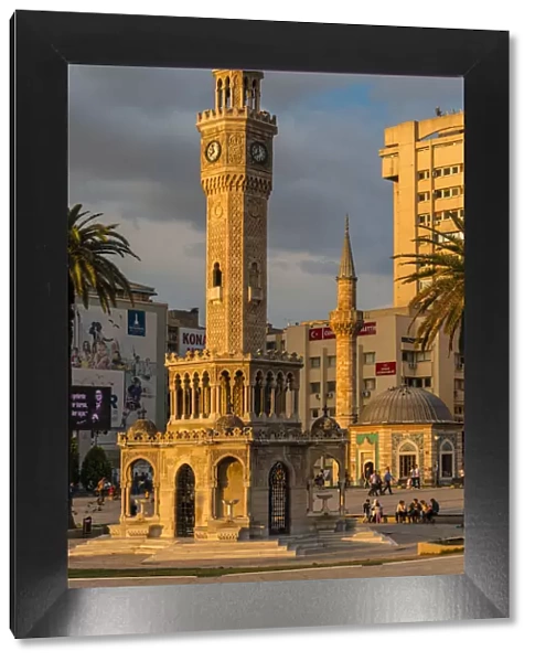 Konak Square with the clock tower and Shore Mosque at sunset, Konak Square, Izmir, Turkey