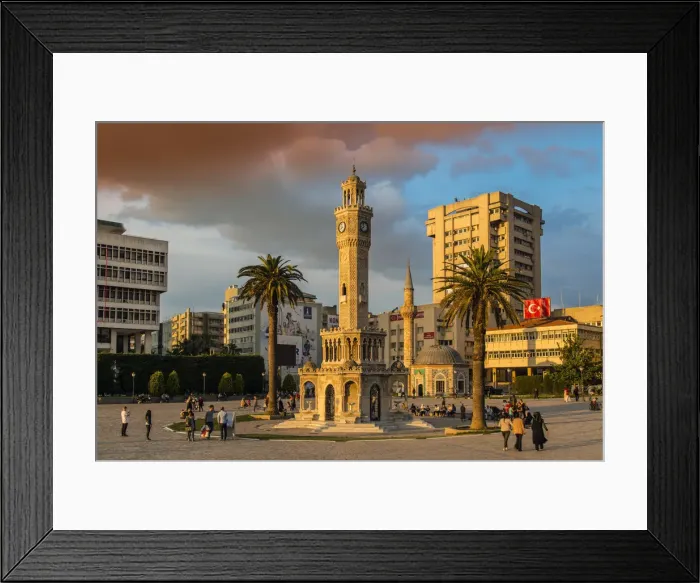 Framed Print : Konak Square with the clock tower and Shore Mosque at sunset, Konak Square, Izmir, Turkey Framed Print : Konak Square with the clock tower and Shore Mosque at sunset, Konak Square, Izmir, Turkey