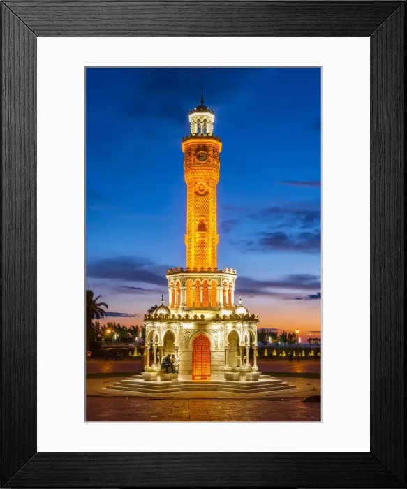 Framed Print : Konak clock tower at sunset, Konak Square, Izmir, Turkey