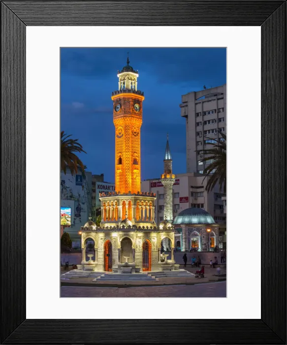 Framed Print : Konak Square with the clock tower and Shore Mosque at dusk, Konak Square, Izmir, Turkey Framed Print : Konak Square with the clock tower and Shore Mosque at dusk, Konak Square, Izmir, Turkey