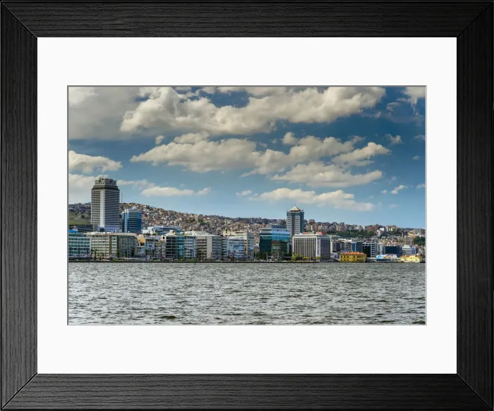 Framed Print : City skyline with Kordon sea promenade from the sea, Izmir, Turkey Framed Print : City skyline with Kordon sea promenade from the sea, Izmir, Turkey