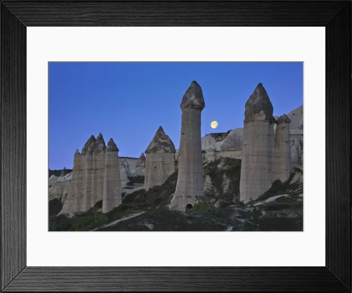 Framed Print : Moon over Fairy Chimneys in Honey Valley, near Goreme, Cappadocia, Turkey Framed Print : Moon over Fairy Chimneys in Honey Valley, near Goreme, Cappadocia, Turkey