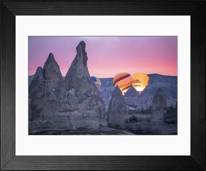 Framed Print : Hot Air Balloons rising at sunrise in Rose Valley, Cappadocia, Turkey Framed Print : Hot Air Balloons rising at sunrise in Rose Valley, Cappadocia, Turkey