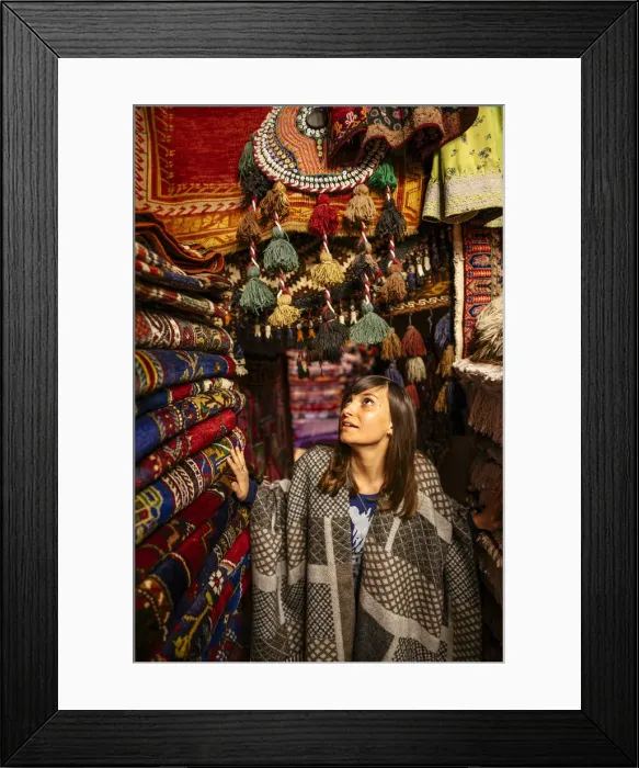 Framed Print : Woman in a carpet market shop in Goreme, Cappadocia, Central Anatolia, Turkey. (MR) Framed Print : Woman in a carpet market shop in Goreme, Cappadocia, Central Anatolia, Turkey. (MR)