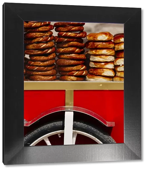 Mobile sales stall for pretzel at Taksim Square, Istanbul, Turkey