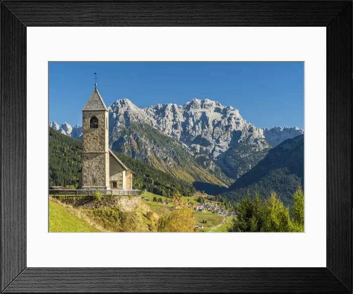 Framed Print : San Leonardo church with the Dolomites in the background, Comelico Superiore, Veneto Framed Print : San Leonardo church with the Dolomites in the background, Comelico Superiore, Veneto