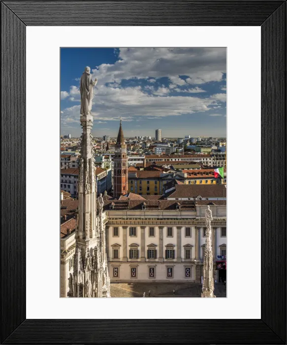 Framed Print : City skyline view from the roof of Duomo cathedral, Milan, Lombardy, Italy