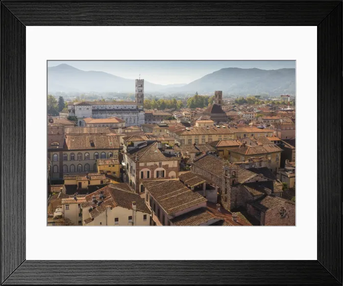 Framed Print : Aerial view of the walled city and Lucca Cathedral, Lucca, Tuscany, Italy Framed Print : Aerial view of the walled city and Lucca Cathedral, Lucca, Tuscany, Italy