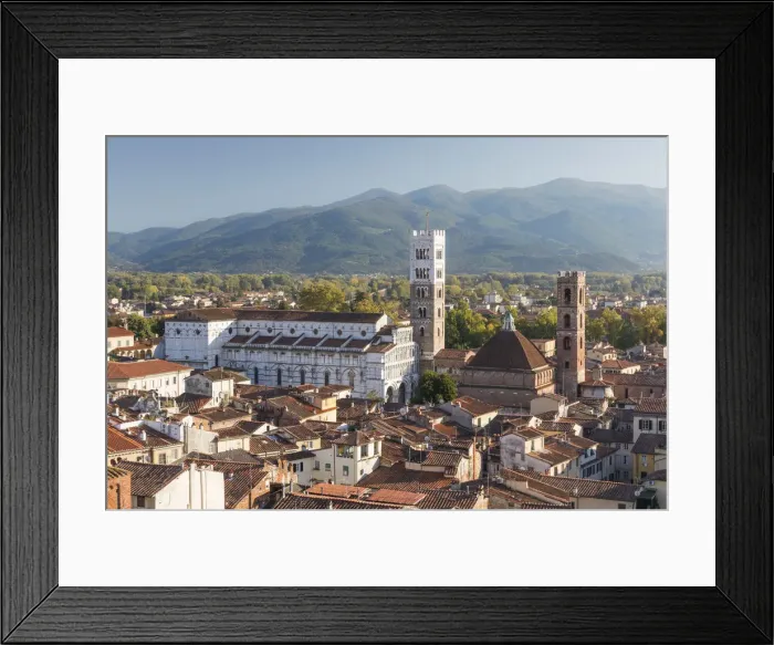 Framed Print : Aerial view of Lucca Cathedral and the walled city, Lucca, Tuscany, Italy Framed Print : Aerial view of Lucca Cathedral and the walled city, Lucca, Tuscany, Italy