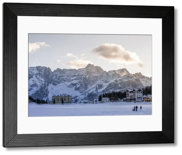 Framed Print : Misurina frozen lake, snowy landscape, Dolomites Alps, Italy