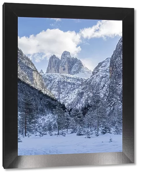 3 Zinnen, Tre Cime Di Lavaredo and snowy landscape, Dolomites Alps, Italy