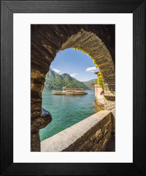 Framed Print : Nesso, lake Como, Como province, Italy. View of the lake from the old Roman stone bridge Framed Print : Nesso, lake Como, Como province, Italy. View of the lake from the old Roman stone bridge