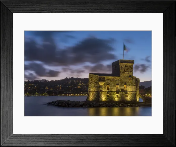 Framed Print : Europe, Italy, Rapallo. Blue hour with castle Framed Print : Europe, Italy, Rapallo. Blue hour with castle