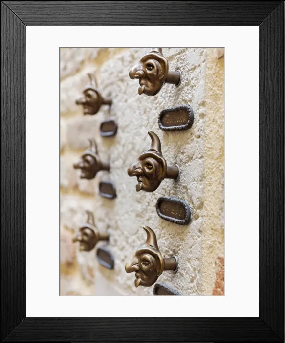 Framed Print : Doorbells shaped like masks, Venice, Veneto, Italy