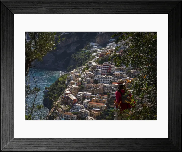 Framed Print : Europe, Italy, Campania. the view from the Gods path towards Positano Framed Print : Europe, Italy, Campania. the view from the Gods path towards Positano