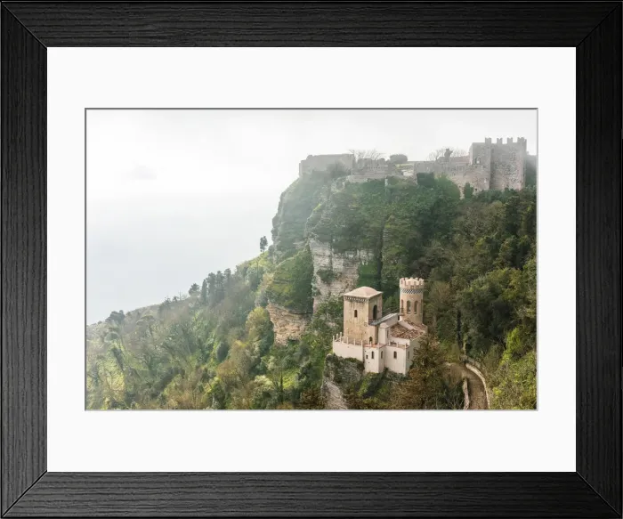 Framed Print : Europe, Italy, Sicily. The castle of Venus in Erice in a typical foggy morning Framed Print : Europe, Italy, Sicily. The castle of Venus in Erice in a typical foggy morning
