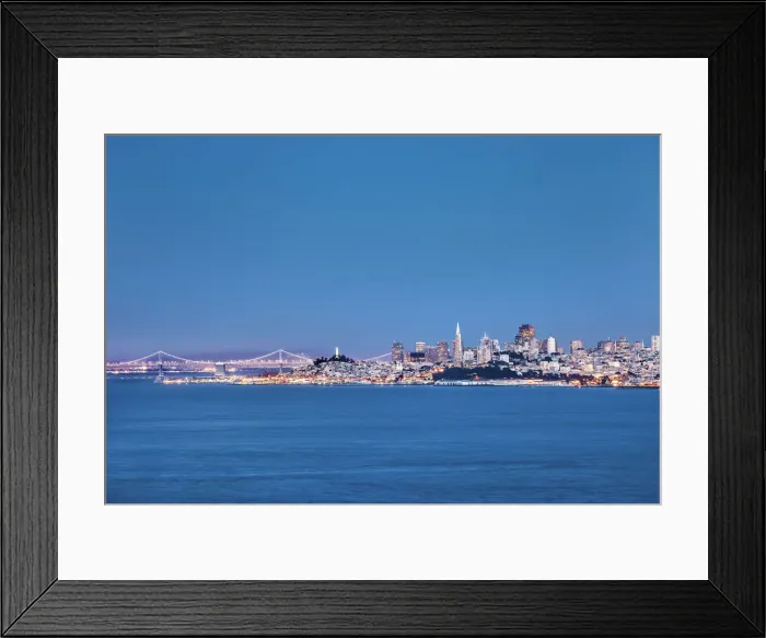 Framed Print : View towards illuminated skyline and bay bridge, San Francisco, California, USA Framed Print : View towards illuminated skyline and bay bridge, San Francisco, California, USA