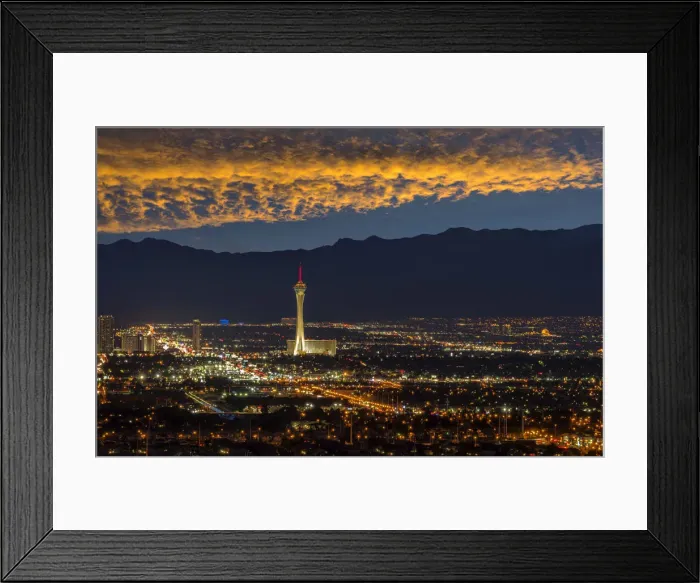 Framed Print : USA, Nevada, Las Vegas, Stratosphere and downtown at night Framed Print : USA, Nevada, Las Vegas, Stratosphere and downtown at night