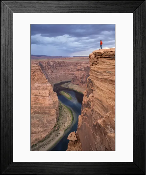 Framed Print : Man looking over the Horseshoe Bend and the Colorado River, Glen Canyon National Rec Framed Print : Man looking over the Horseshoe Bend and the Colorado River, Glen Canyon National Rec