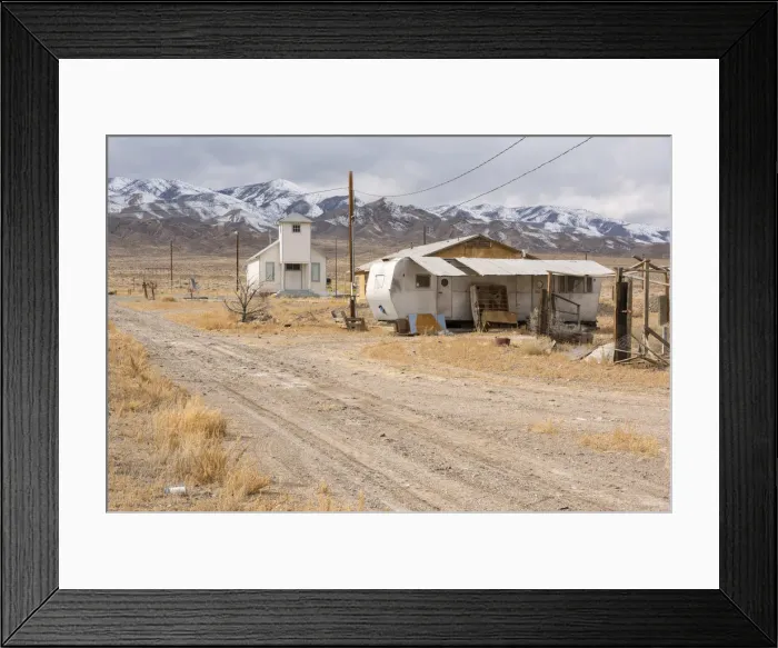 Framed Print : USA, Nevada, Luning, Pax Americana, Church and trailer in the desert Framed Print : USA, Nevada, Luning, Pax Americana, Church and trailer in the desert