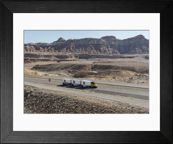 Framed Print : USA, Utah, San Rafael Reef, alorry on the I 70 interstate Framed Print : USA, Utah, San Rafael Reef, alorry on the I 70 interstate