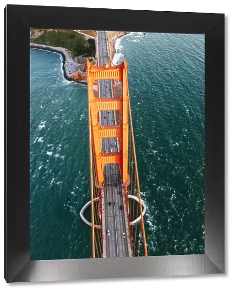 Overhead aerial image of Golden gate bridge, San Francisco, California, USA