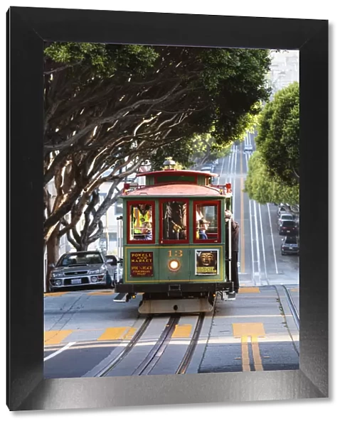 Cable car on the hills of San Francisco, California, USA