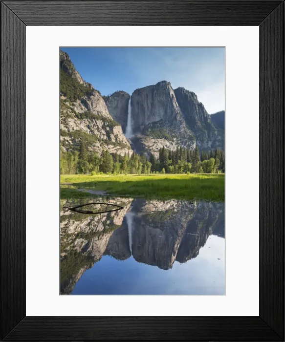 Framed Print : Yosemite Falls reflected in a meadow flood pool in Yosemite Valley, California, USA Framed Print : Yosemite Falls reflected in a meadow flood pool in Yosemite Valley, California, USA