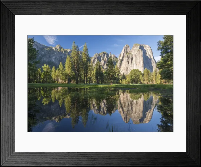 Framed Print : Cathedral Rocks reflected in a snow melt pool in a Yosemite meadow, California, USA Framed Print : Cathedral Rocks reflected in a snow melt pool in a Yosemite meadow, California, USA