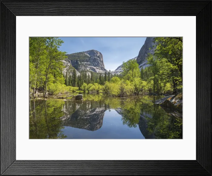 Framed Print : Perfect reflections at Mirror Lake, Yosemite National Park, California, USA. Spring Framed Print : Perfect reflections at Mirror Lake, Yosemite National Park, California, USA. Spring