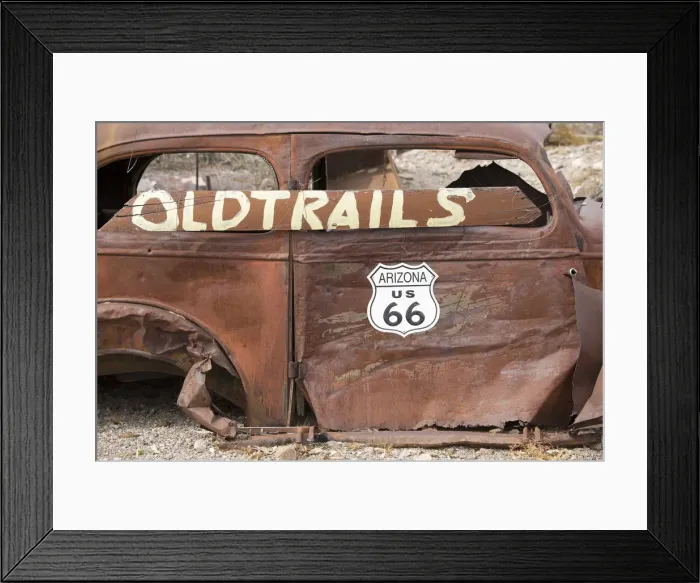 Framed Print : USA, Arizona, Oatman, Route 66, old car rusting away by the side of the road Framed Print : USA, Arizona, Oatman, Route 66, old car rusting away by the side of the road