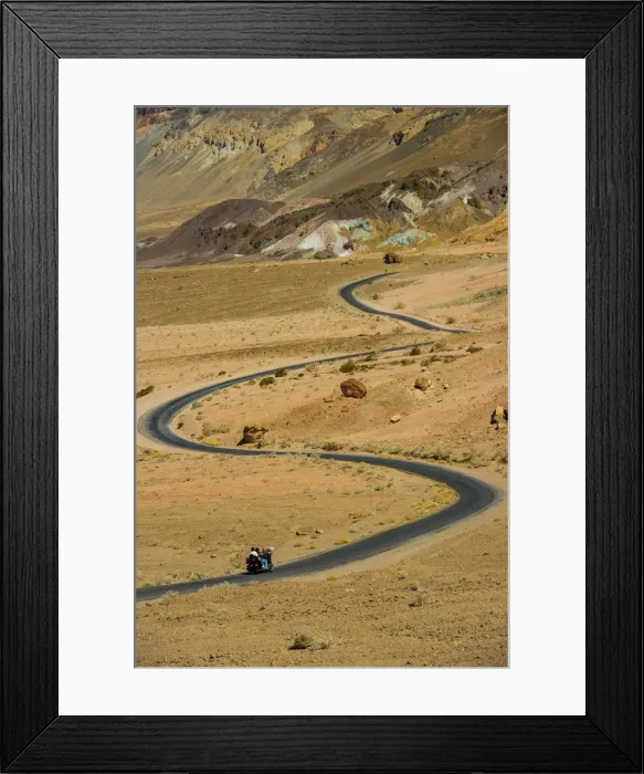 Framed Print : Motorbike on Winding Road, Death Valley National Park, California, USA Framed Print : Motorbike on Winding Road, Death Valley National Park, California, USA