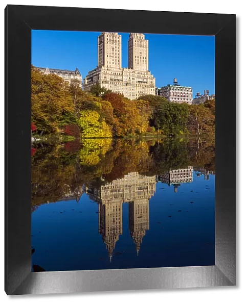 Fall foliage at Central Park with Upper West Side behind, Manhattan, New York, USA