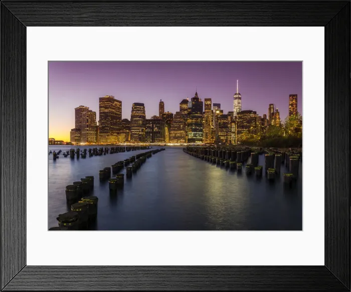Framed Print : Lower Manhattan skyline at dusk from Brooklyn Bridge Park, Brooklyn, New York, USA Framed Print : Lower Manhattan skyline at dusk from Brooklyn Bridge Park, Brooklyn, New York, USA