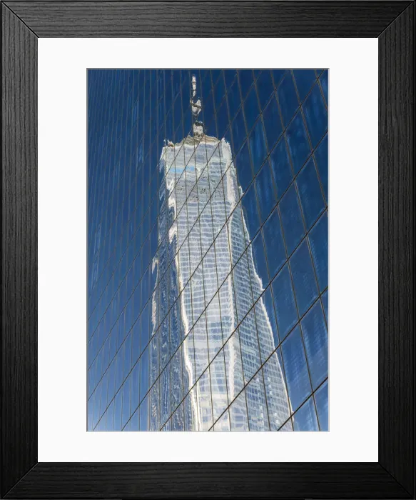 Framed Print : One World Trade Center or Freedom Tower reflected in a glassy building, Lower Manhattan Framed Print : One World Trade Center or Freedom Tower reflected in a glassy building, Lower Manhattan