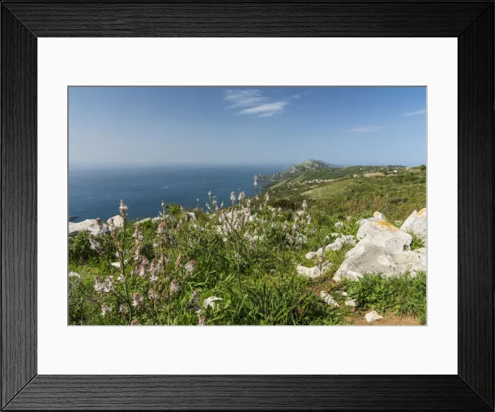 Framed Print : Europe, Italy, Campania. The view from the footpath of the Syrenuse over the Coast